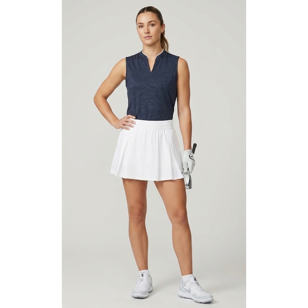 Nike Golf Dri-FIT Sleeveless Polo XXL Navy Blue Floral Jacquard Blade Collar